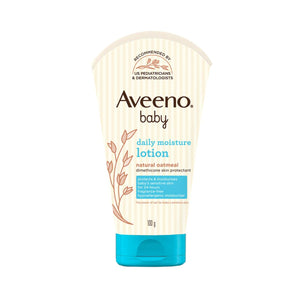 Aveeno baby daily moisture lotion on a white background. Aveeno Baby Daily Moisture Lotion 100g at go littles product main image