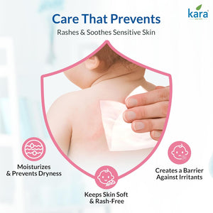 Kara product for sensitive skin care with a shield graphic and text on a light blue background. Kara_Cleaning_Baby_Wipes_80pcs_go_littles_product_image 5