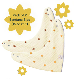 Pack of 2 bandana bibs with bee design on a white background. Nintara Baby Bandana Bibs Set of 2 Golden Flutter Pack go littles product image 8