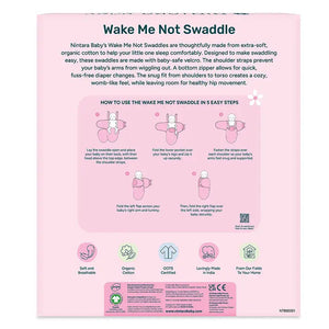 Pink swaddle blanket with text and instructions on a white background. Nintara Wake Me Not Swaddle Pretty Petals for 0 to 3 Months go littles product image 10