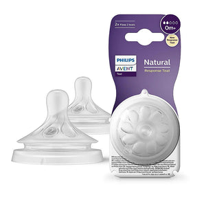 Philips Avent Natural Response Teat packaging with two clear teats on a white background. Philips Avent Teat Natural Response Teat SCY961/02 0m+ go littles product main image