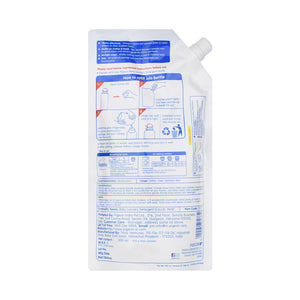 Back view of a white plastic bottle with blue labels on a white background. Pigeon Baby Laundry Detergent Liquid Refill 500 ml go littles product image 7