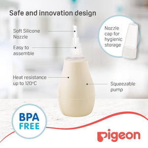 Bottle with features labeled, including 'Safe and innovation design' by Pigeon.Pigeon Nose Cleaner go littles product image 4