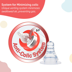 Anti-colic system with clear baby bottle nipple on a light background. Pigeon Peristaltic Nipple Y go littles product main image 4