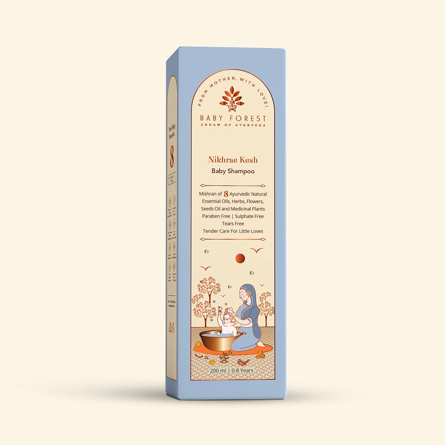 Baby Forest shampoo box on a beige background