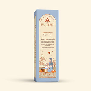 Baby Forest shampoo box on a beige background