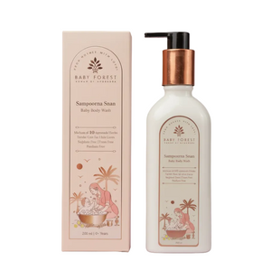 Baby Forest Baby body wash bottle and packaging with 'Baby Forest' branding on a beige background