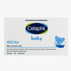 Cetaphil baby mild bar packaging on a white background. Cetaphil Baby Mild Bar 100g go littles product main image