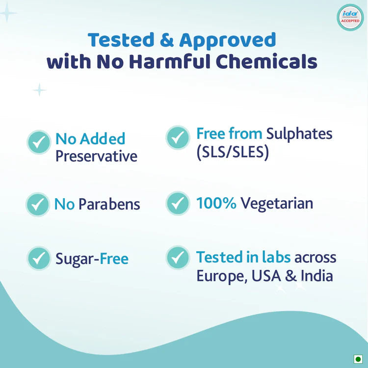 Chicco Product label with safety and approval information on a blue background.  Bubble Gum Toothpaste 12M to 6Y 50g go littles product image 8