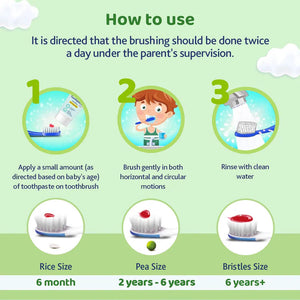 Instructions on how to use a toothbrush for children with visual aids and text. Chicco Toothbrush Green 6M to 36M go littles product image 8
