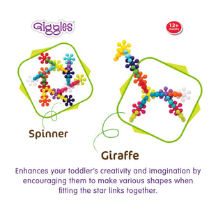 Giggles spinner and giraffe toys with colorful star links on a white background. Funskool Giggles Star Link Plus available at go littles image 3