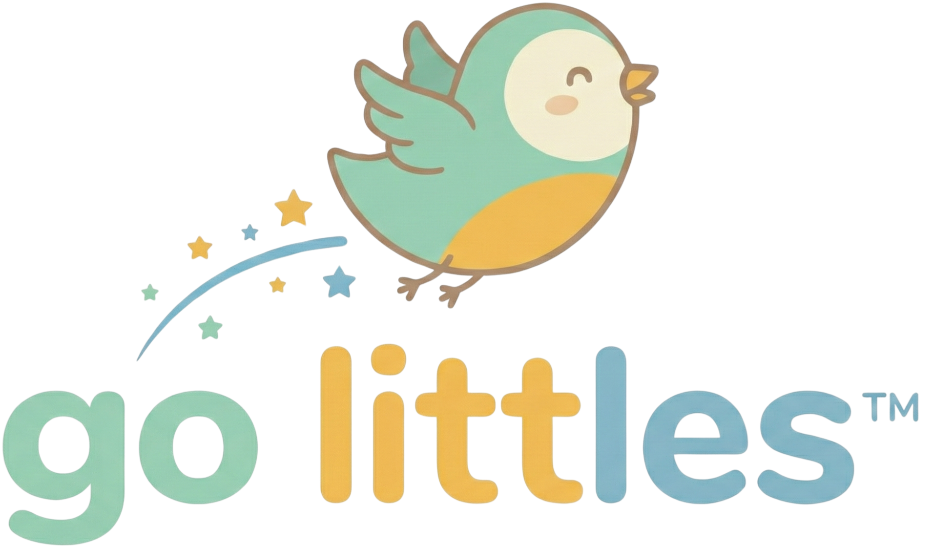 Logo of 'go littles' with a cartoon bird on a white background