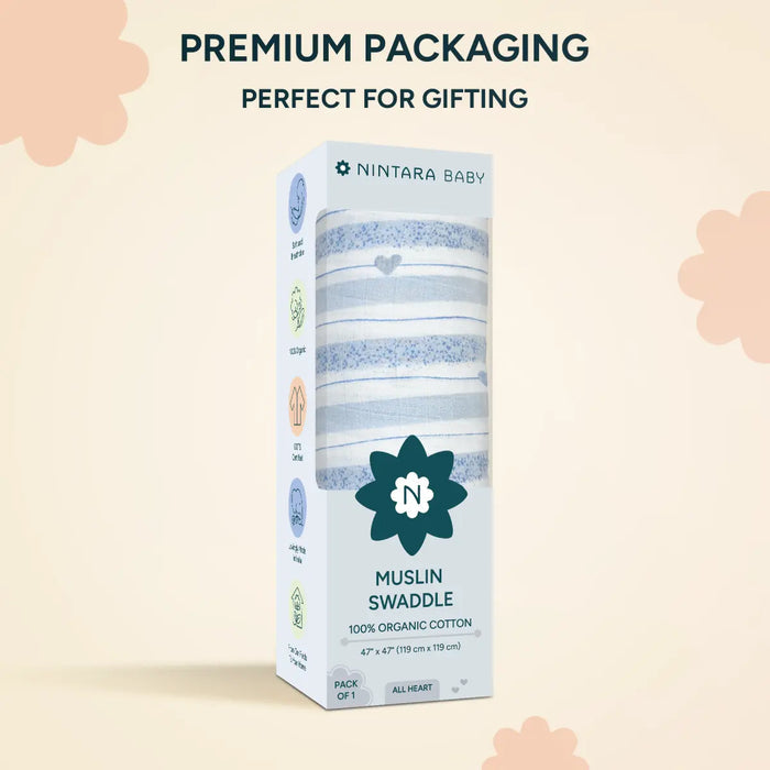 Nintara Baby Muslin Baby Swaddle All Heart 47" x 47" Extra Large at Go Littles product image 7