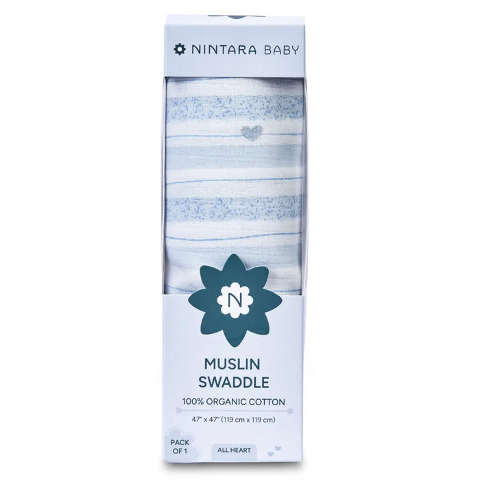 Nintara Baby Muslin Baby Swaddle All Heart 47" x 47" Extra Large at Go Littles product main image