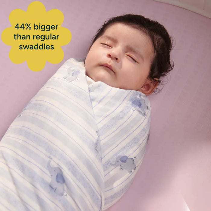 Nintara Baby Muslin Baby Swaddle  Extra-Large 47" x 47" Little Elephants Design at go littles product image 3