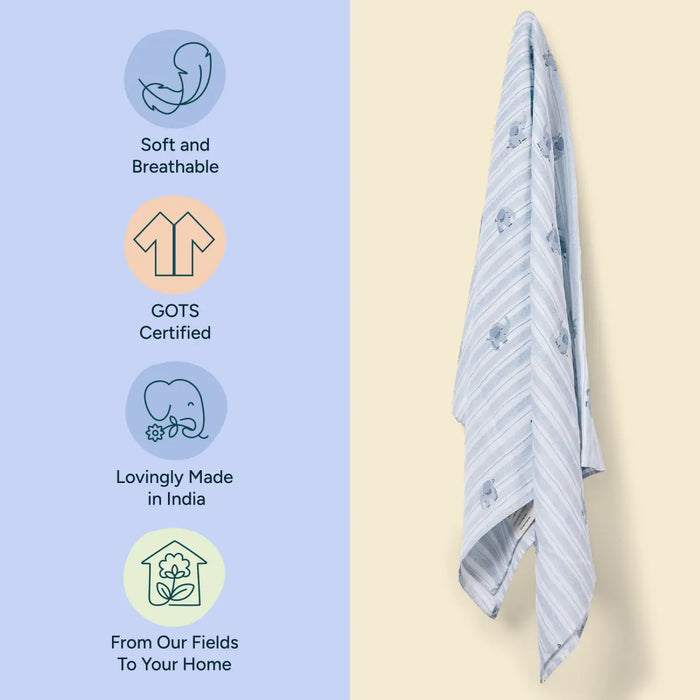 Nintara Baby Muslin Baby Swaddle  Extra-Large 47" x 47" Little Elephants Design at go littles product image 8