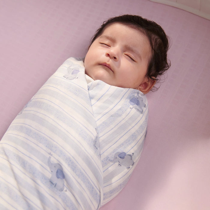 Nintara Baby Muslin Baby Swaddle  Extra-Large 47" x 47" Little Elephants Design at go littles product main image