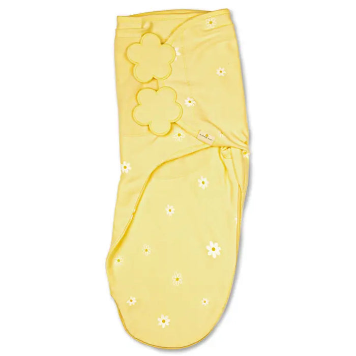 Yellow baby swaddle with floral designs on a white background. Nintara Organic Cotton Wake Me Not Swaddle  0-3 Months Butter Blossoms Go Littles product image 8
