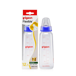 Pigeon baby bottle with packaging on a white background. Pigeon Feeding Bottle 240ml LL Blue go little product main image