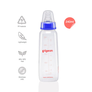 Pigeon baby bottle with blue cap on a white background. Pigeon Feeding Bottle 240ml LL Blue go little product main image 2