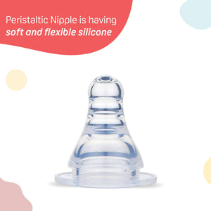 Clear peristaltic nipple with text on a white background. Pigeon Peristaltic Nipple Box L_go littles_product image 4