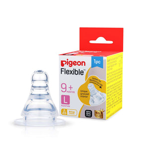 Pigeon Flexible baby bottle nipple packaging with clear nipple on a white background. Pigeon Peristaltic Nipple Box L_go littles_product main image