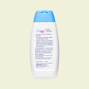 sedamed Body lotion bottle with blue cap and white body on a white background