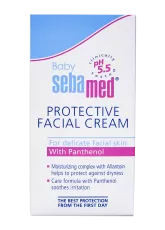 Sebamed protective facial cream packaging with blue and white design